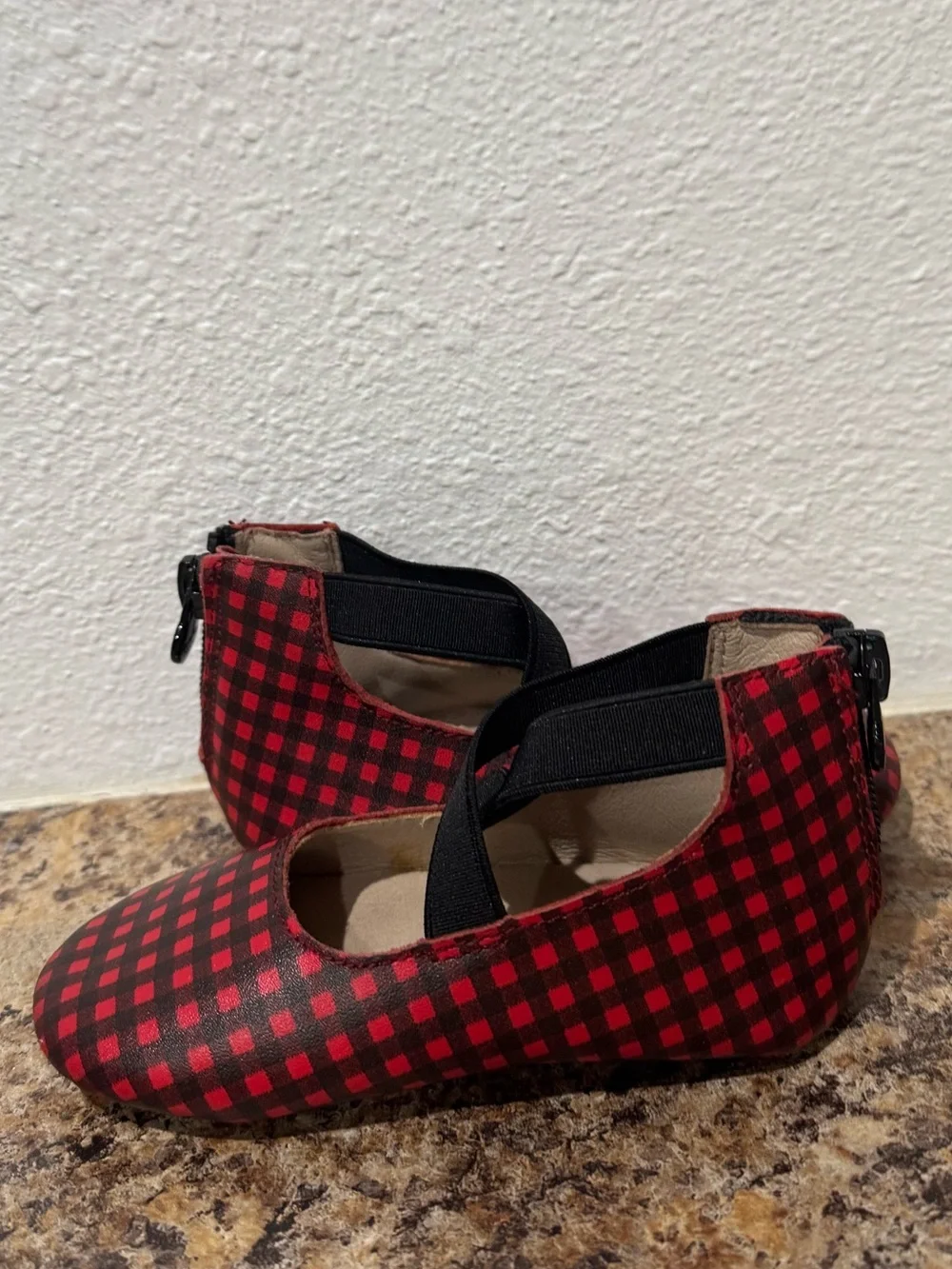 Monkey Feet - Red and Black Plaid Leather Ballet Flats